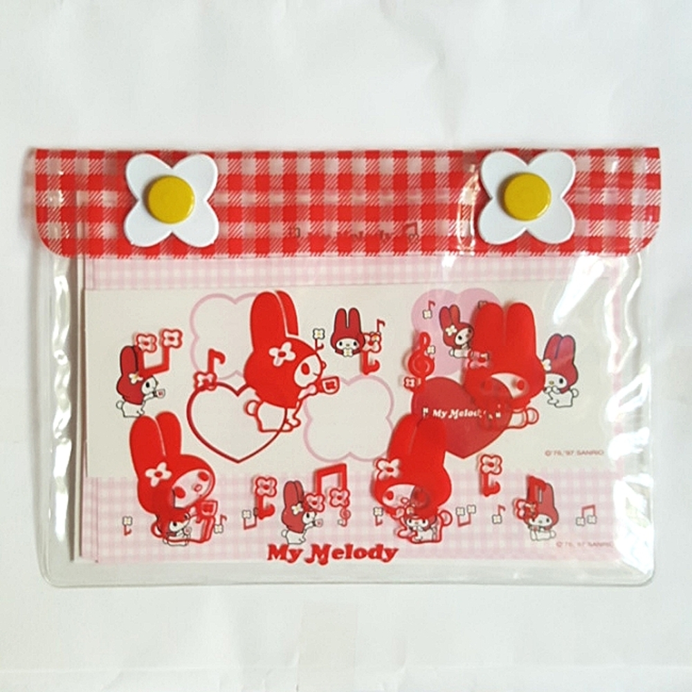 Sanrio My melody pink & red check stationary set in bag 1997